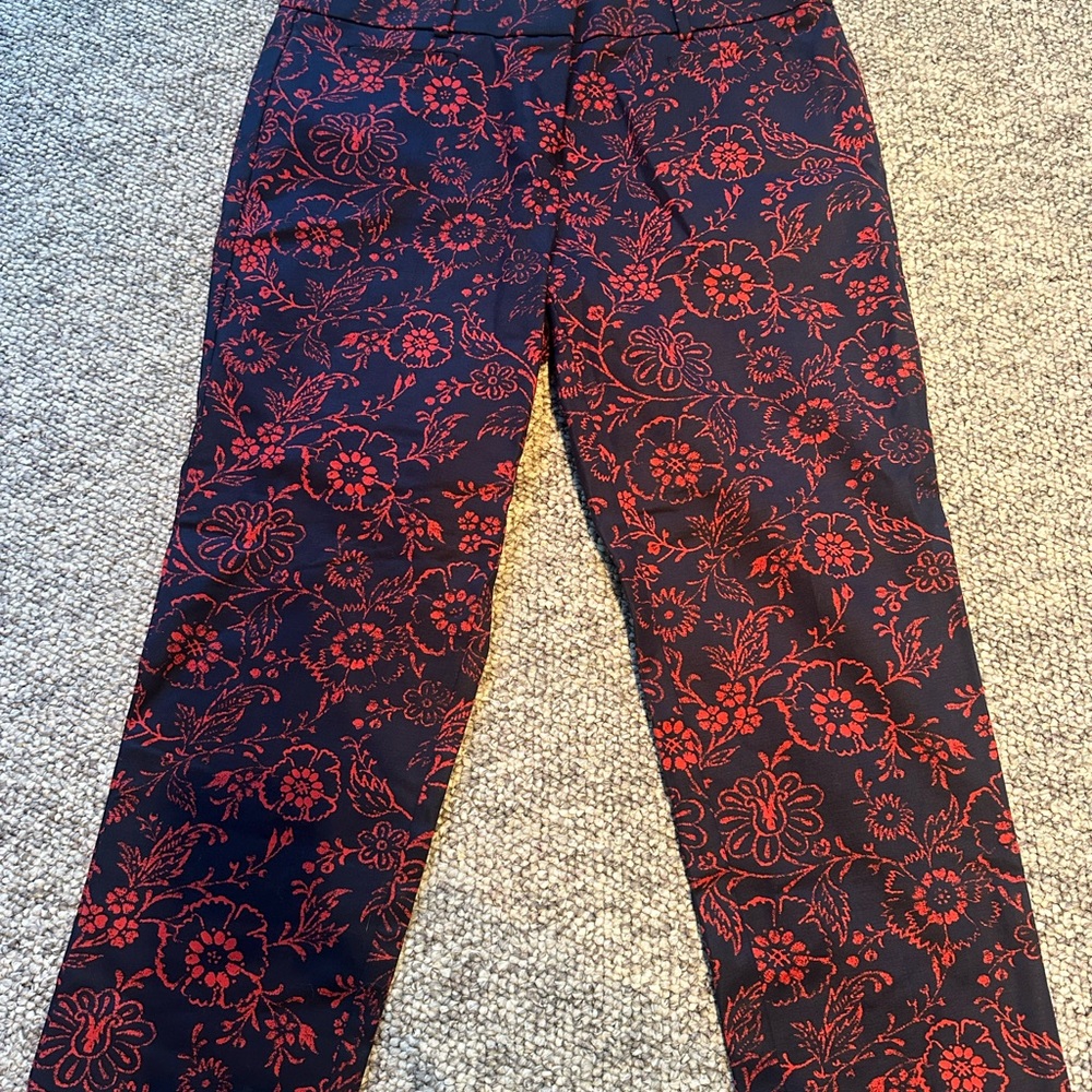 LOFT Red and Black Floral Dress Pants